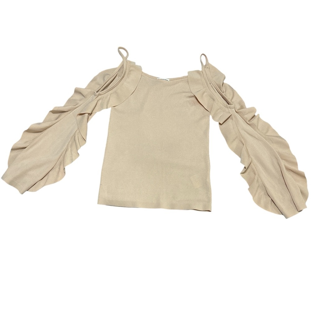 Club Monaco Lesley Cold-Shoulder Beige Ruffle Sleeve Blouse